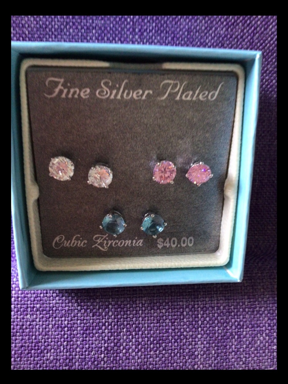 Kohl's Fine Silver Plated Cubic Zirconia Stud Set - Clear, Pink, Teal